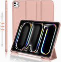 iMieet Case for iPad Pro 11 Inch (M5) 2025 /(M4) 2024 5th Gen, Trifold Stand Smart Cover with Pencil Holder and Soft TPU Back, Auto Wake/Sleep (Rose Gold)