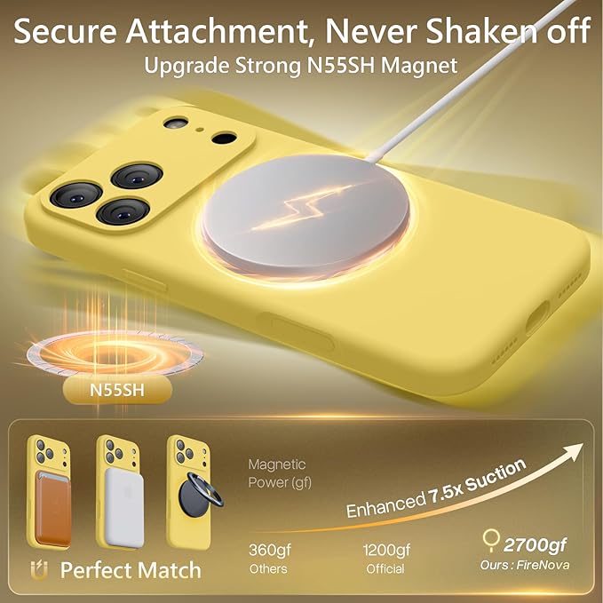 FireNova Magnetic for iPhone 17 Pro Case, Compatible with MagSafe, [Integrated Silicone Camera Control Button] [Camera Protection] Anti-Scratch Microfiber Lining Phone Case, 6.3", Yellow