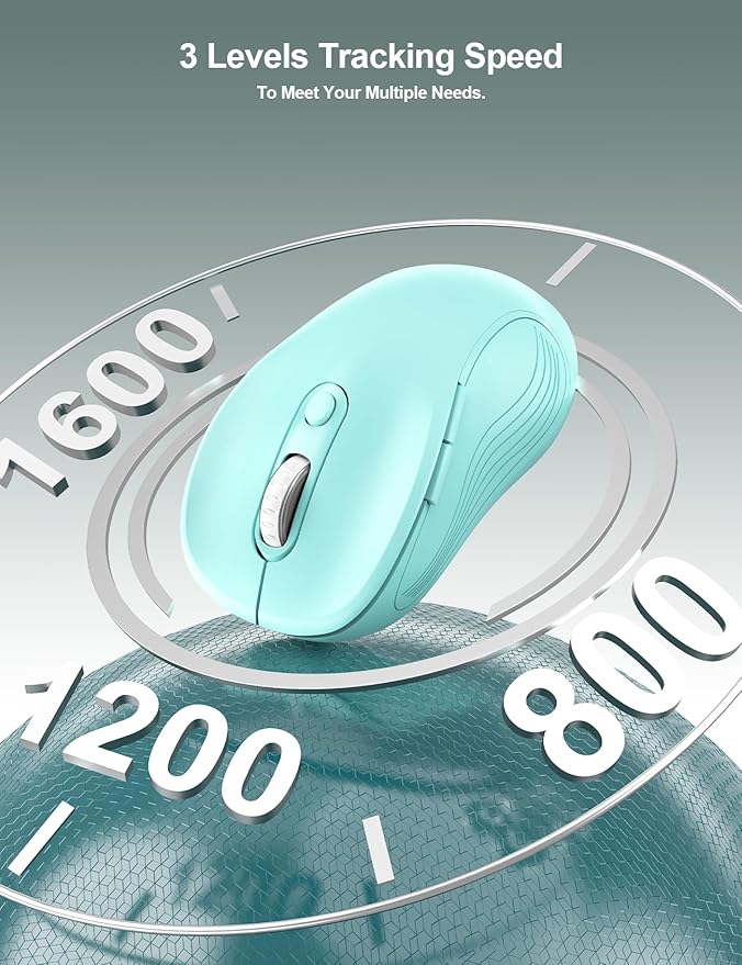 Trueque Wireless Mouse for Laptop, 2.4GHz Ergonomic Computer Mouse with Back & Forward Buttons, 3 Adjustable DPI Levels, 6 Buttons, Optical USB Cordless Mice for Windows PC, M01 (Mint Green)