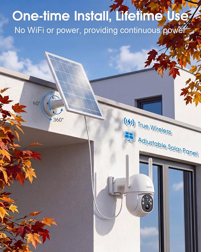 SANSCO 4G LTE Cellular Solar Security Camera Wireless Outdoor, Lifetime Free Unlimited Data, NO WiFi 2K Color Night Vision, PTZ 360 View, 2 Way Audio, Motion Detection (4G Unlimited-2Pack)