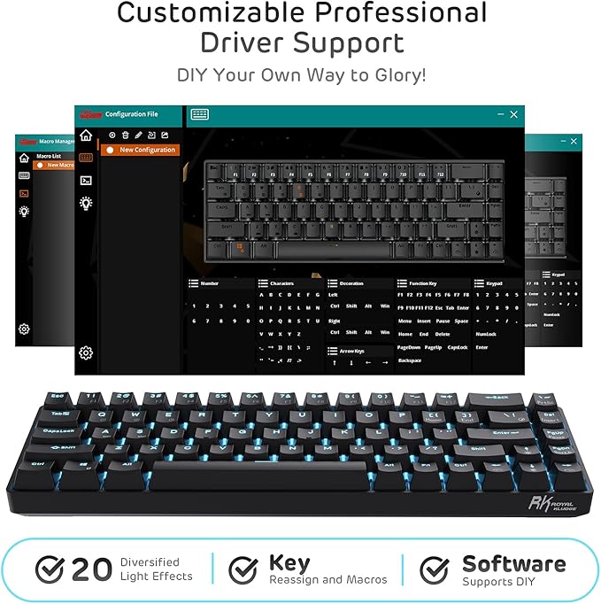 RK ROYAL KLUDGE RK68 Wireless Hot Swappable 65% Mechanical Keyboard, 68 Keys Compact BT5.0 Gaming Keyboard with Stand-Alone Arrow/Control Keys, Black, Quiet Red Switch