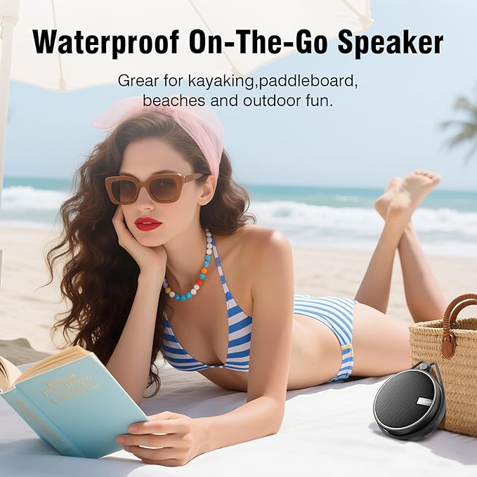 INSMY C12 IPX7 Waterproof Shower Bluetooth Speaker, Portable Small Speaker, Speakers Bluetooth Wireless Loud Clear Sound Support TF Card Suction Cup for Kayak Canoe Beach Gift (Black)