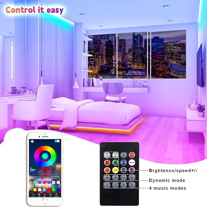 LED Strip Lights 100ft, Bluetooth and APP Control, Multicolor RGB Light Strips, Music Sync Color Changing for Bedroom Indoor