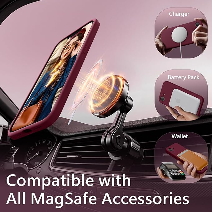 FireNova Magnetic for iPhone 17e Case/iPhone 16e Case, Compatible with MagSafe, [Silicone Camera Protection] Microfiber Lining Phone Case, 6.1", Plum
