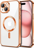 Hython Magnetic Clear for iPhone 15 Case with Camera Lens Protector [Compatible with MagSafe] Luxury Plating Edge Slim Soft TPU Cover Protective Phone Case for iPhone 15 6.1", Orange