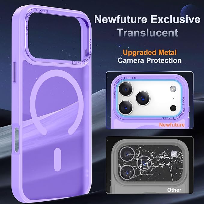 Newfuture Magnetic for iPhone 17 Pro Max Case [Compatible with Magsafe] [Military Grade Drop Protection] Translucent Matte Anti-Scratch Shockproof Protective Phone Cover 6.9 Inch, Lilac Purple