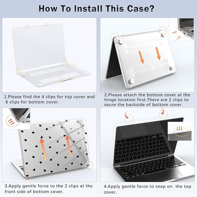 Compatible with MacBook Pro 13 inch Case M2 2025, 2024-2016 A2338 M1 A2251 A2289 A2159 A1989 A1708 A1706, Cute Black Love Heart Protective Hard Shell Clear Cover for Mac Pro 13