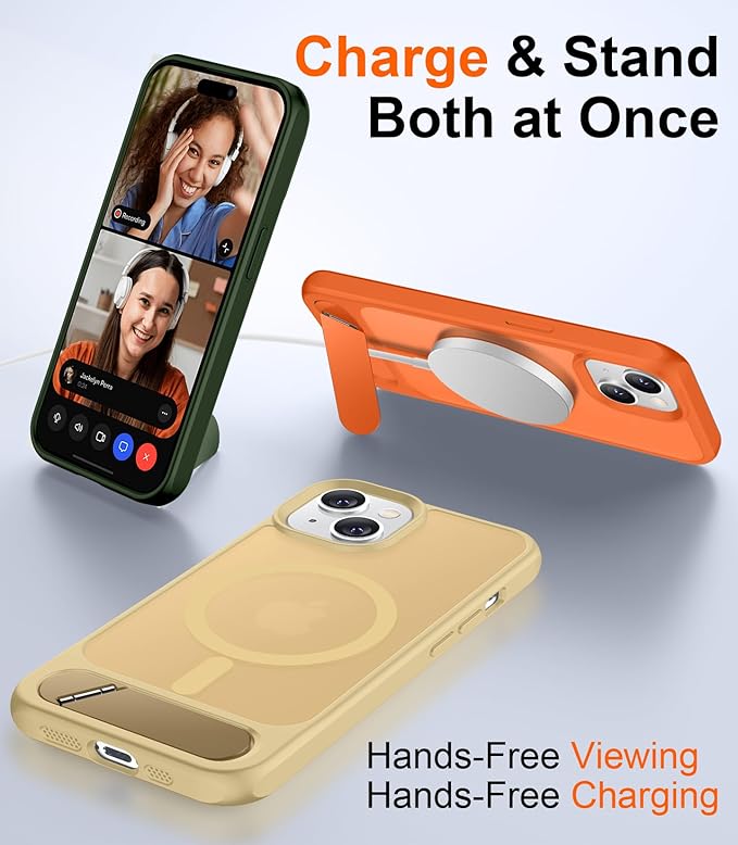 Magnetic Compatible with iPhone 14 Case/iPhone 13 Case,[Built-in Invisible Kickstand][Compatible with MagSafe][Military Grade Shockproof] Slim Translucent Matte Phone Case for iPhone 14/13 6.1"