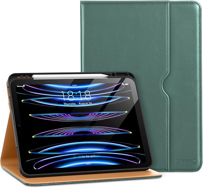 DTTO for iPad Pro 12.9 6th / 5th / 4th / 3rd Generation Case 2022/2021/2020/2018, Leather Folio Stand Cover with Built-in Apple Pencil Holder -Auto Wake/Sleep and Multi Viewing Angles, Pine Green