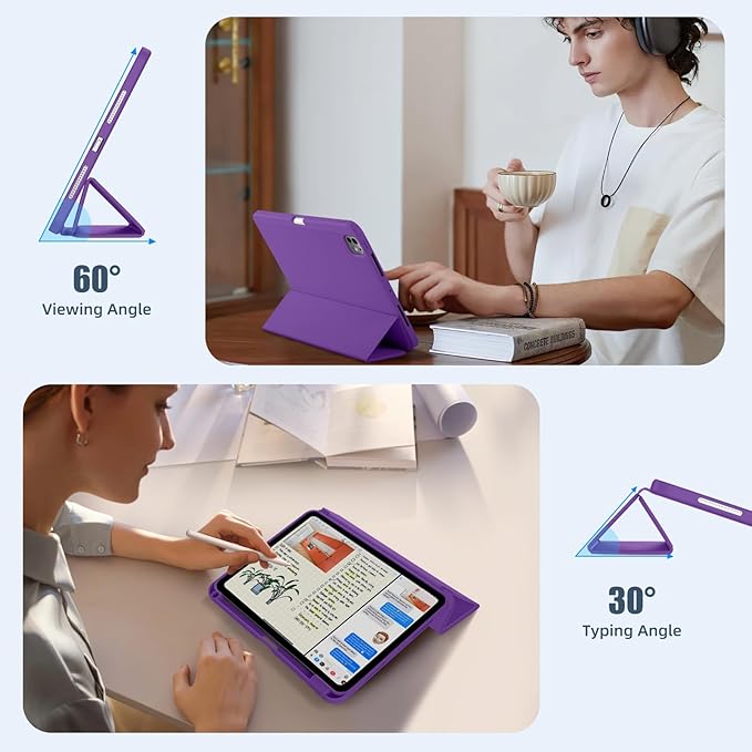 Kidopire New Compatible with iPad Pro 11 Inch Case (M4 2024/M5 2025) with Pencil Holder, Smart Cover with Protective Trifold Stand & Soft TPU Back, Auto Wake/Sleep, Support Pencil Pro, Dark Purple
