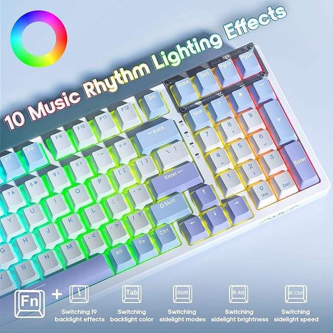 AULA Mechanical Keyboard, Wireless Gaming Keyboards 99 Keys Tri-Mode BT5.0/2.4GHz/USB-C Hot Swappable Custom Creamy Keyboard,RGB Backlit Computer Keyboards w/Pre-lubed Linear Switches Gasket Structure