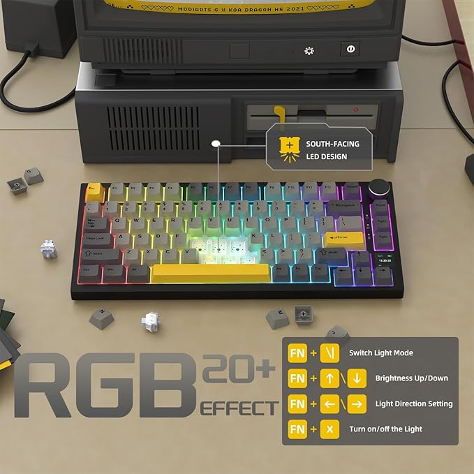 Attack Shark ajazz AK820 Pro Wireless Mechanical Gaming Keyboard Hot Swappable TFT Display & Knob RGB Backlit BT 5.1/2.4Ghz /Type-C Wired Gasket-Mounted Custom Keyboard for PC/Win(Black/Fish Switch)