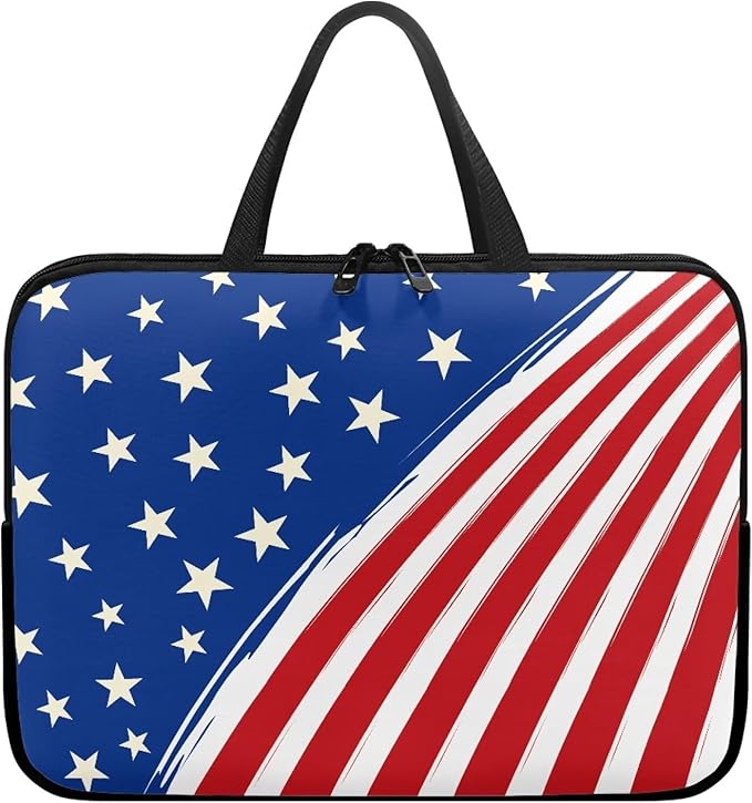 13 Inch American Flag Laptop Sleeve, Red White and Blue Laptop Cover Computer Bag Tablet Carrying Case, Zipper Tote Bags Notebook Sleeves Independence Day Gifts for Men Women