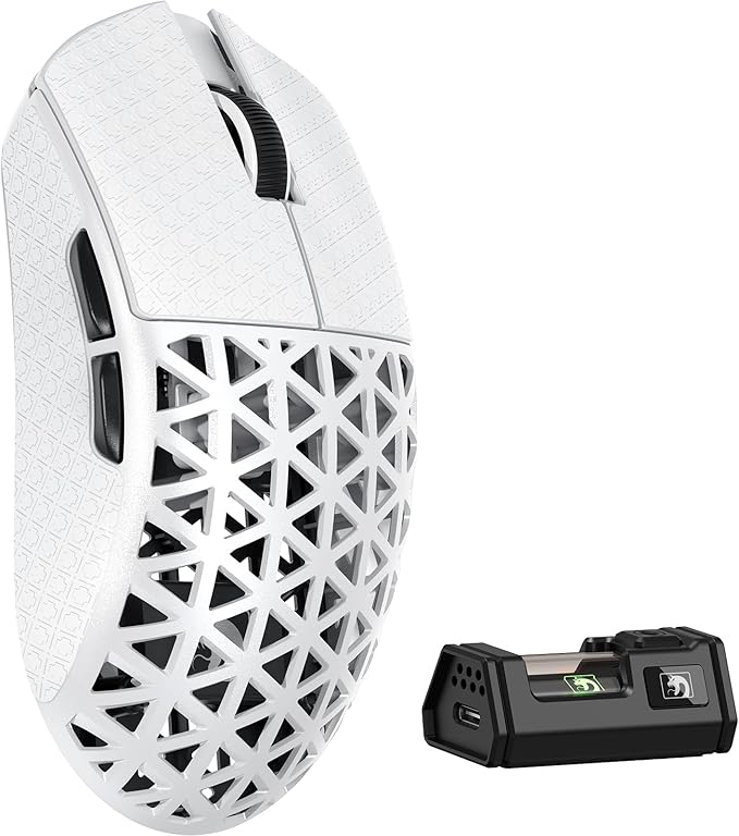 MAMBASNAKE M5 Ultra Carbon Fiber 8KHz Wireless Gaming Mouse,PAW3950MAX Sensor 42K DPI,39g Lightweight Tri-Mode 2.4GHz/BT/Wired Computer Mice,Web Driver Support,for Win/Mac/FPS/MOBA/Esports-White (B)