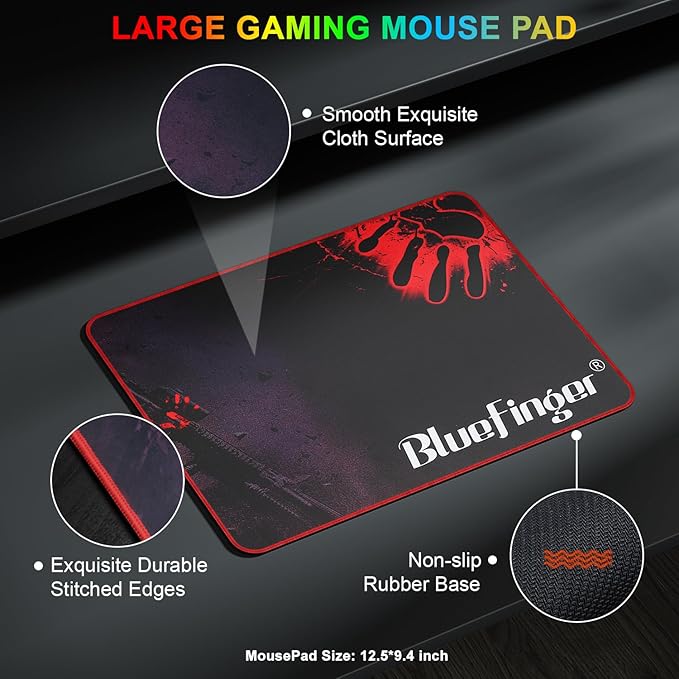 BlueFinger RGB Gaming Keyboard and Backlit Mouse Combo, USB Wired, LED Gaming Set for Laptop PC Computer Game and Work(Gray & Black)