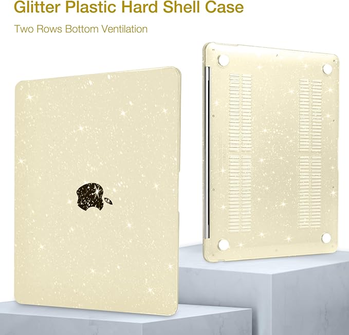 MOSISO Compatible with MacBook Air 13 inch Case 2022 2021 2020 2019 2018 A2337 M1 A2179 A1932, Glitter Plastic Hard Shell&Keyboard Cover&Screen Film&Storage Bag for MacBook Air 13 inch, Gold