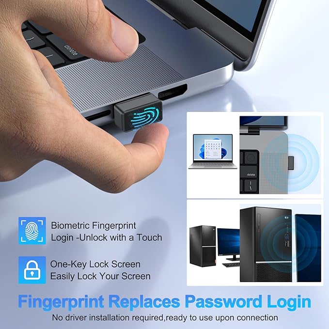 USB Fingerprint Reader for Windows 10/11 ONLY, Windows Hello Fingerprint Scanner, Plug & Play Mini USB Dongle, Match-in-Sensor Security, Portable for Laptop/Desktop (Not for Mac/Linux)