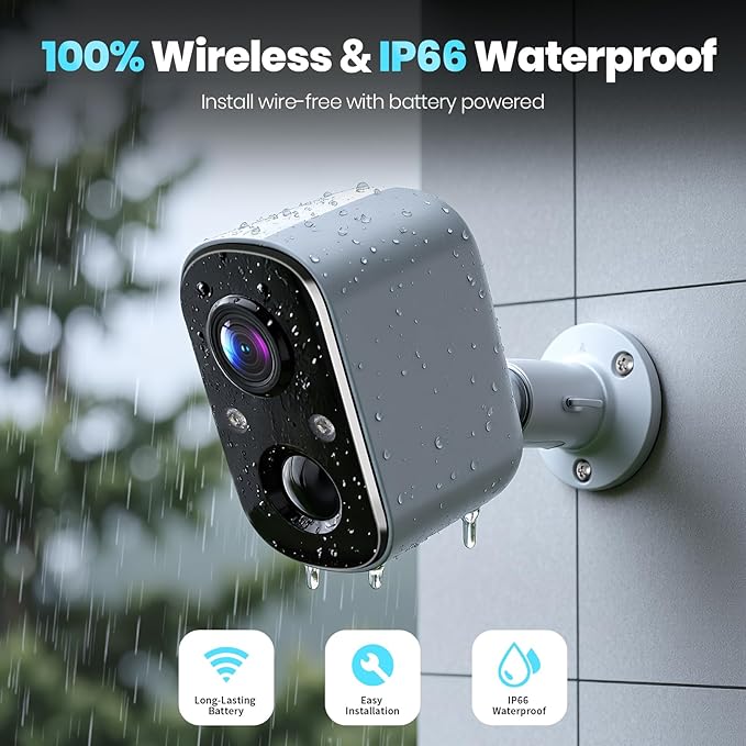 Techage Security Cameras Wireless Outdoor, 2K Battery Powered WiFi Cameras for Home Security with AI Motion Detection, Color Night Vision, 2-Way Talk, IP66 Waterproof, Cloud/SD Storage