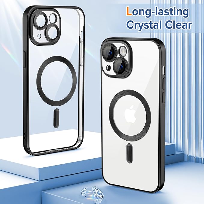 Hython Magnetic Clear for iPhone 14 Case with Camera Lens Protector [Compatible with MagSafe] Luxury Plating Edge Slim Soft TPU Cover Protective Phone Case for iPhone 14 6.1", Matte Black