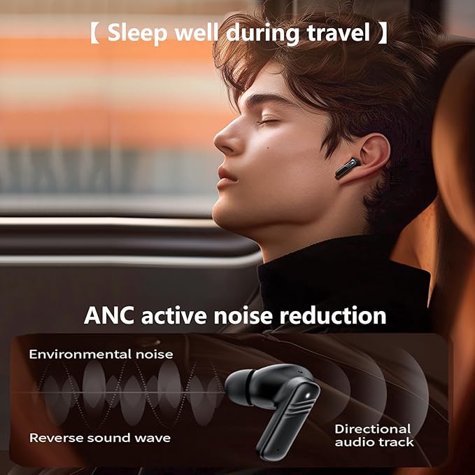 TWS Touch Screen Earbuds with Touch Screen Active Noise Cancelling TWS Wireless Bluetooth Touchscreen Earbuds ANC for iPhone Android Blue Tooth Ear Buds Noise Cancelling Earphones