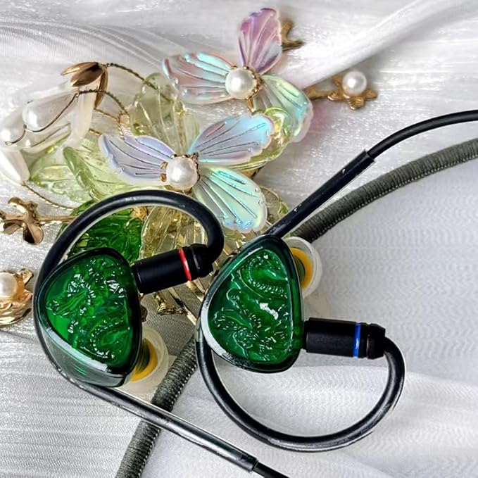 TANGZU Wan'er S.G II Jade Dragon in Ear Monitor, Gaming IEM Earphones, HiFi Wired Earphones with Silicone Headphone Organizer, Tang Sancai Wide Bore Eartips, Tangle-Free Detachable Cable(3.5mm