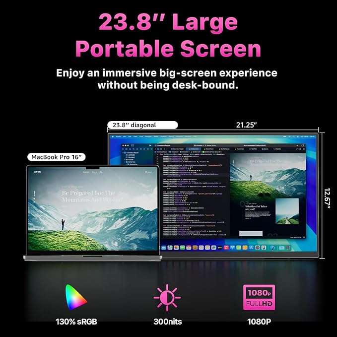 cocopar Portable Monitor IPS Travel Monitor with USB-C HDMI Portable Screen for Laptop MacBook Surface PC PS4/5 External Display with Kickstand, VESA Mountable, 23.8 Inch