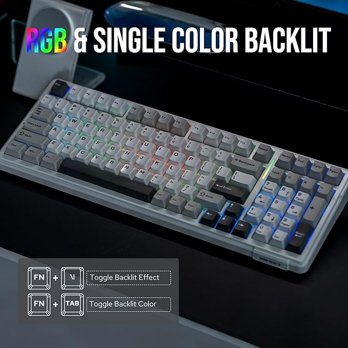 EPOMAKER x Aula F99 Wireless Mechanical Keyboard, Hot Swappable Gasket Custom Gaming Keyboard with Five-Layer Padding, BT/2.4GHz/USB-C, 8000mAh Battery (White Grey, Graywood V3 Switch)