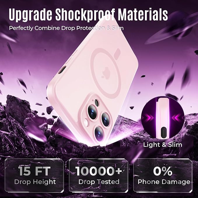 Symcele Designed for iPhone 13 Pro Case, Compatible with MagSafe, with Privacy Screen Protectors X2, [Camera Protection] [15FT Military Drop Protection] Shockproof Phone Case, 6.1", Pink