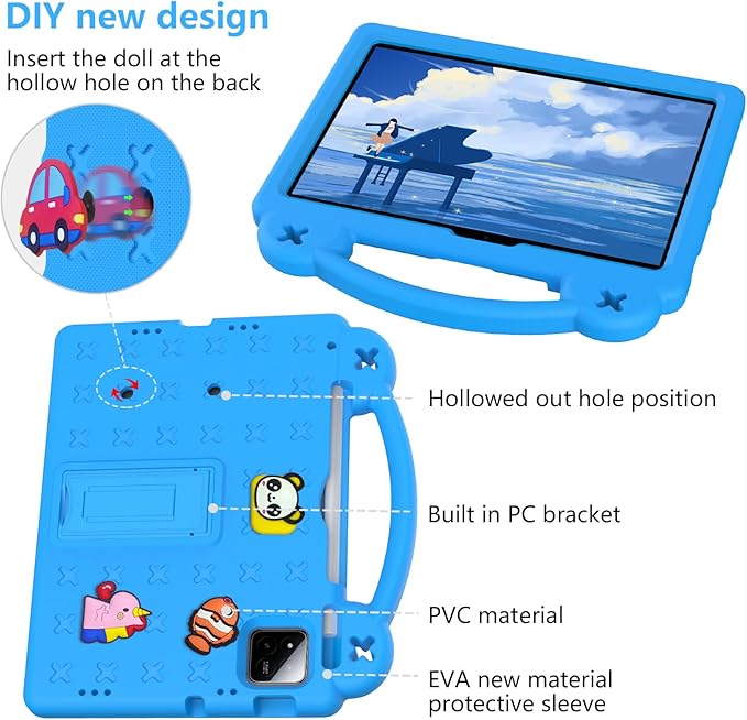 AKABEILA Compatible with Xiaomi Pad 7/Xiaomi Pad 7 Pro 11.2 inch 2024/Xiaomi Pad 8 2025 11.2 inch Tablet Case, Kids Friendly Universal Protective Case with Shoulder Strap & Stand Handle Sky Blue
