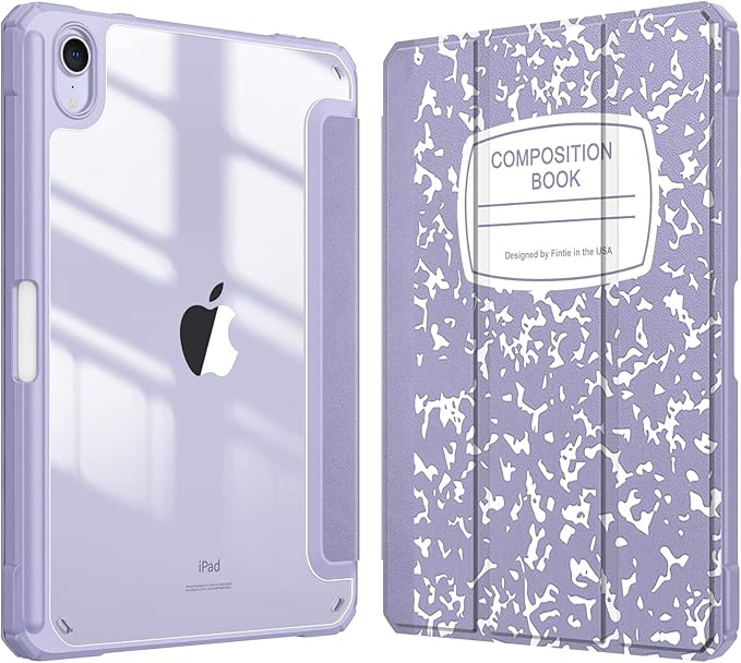 Fintie Hybrid Slim Case for iPad Mini 7 (A17 Pro, 7th Generation) 2024 / iPad Mini 6 (6th Gen) 8.3 Inch, [Built-in Pencil Holder] Shockproof Cover Clear Transparent Back Shell, Composition L