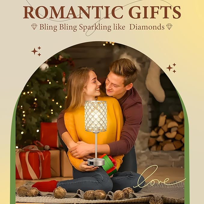 Hong-in Champagne Gold Lamps for Night Stands-Crystal Table Lamp with USB-C+A & AC Charging Ports, 3-Way Dimmable Nightstand Touch Lamp, Bedside Desk lamp for Bedroom Living Room Home Office