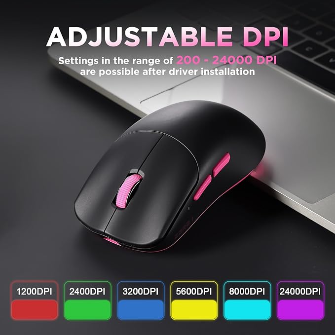 Zero 1 Pro Gaming Mouse,55g Ultralight Wireless Mouse, PAW3311 12K DPI, Tri-Mode 2.4G/Bluetooth/USB-C,Programmable Ergonomic Design,for Laptop/PC/Mac(Black & Pink)