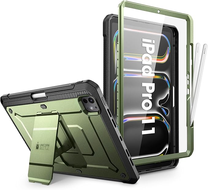 SUPCASE for iPad Pro 11 Inch Case M5/M4 (2025/2024) with Pencil Holder (Unicorn Beetle Pro), [Built-in Screen Protector & Stand] Full-Body Rugged Cover for iPad Pro 11'' 6th/5th Gen, Guldan