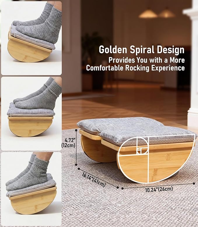 Bamboo Under Desk Foot Rest with Washable Cushion,Foldable Ergonomic Foot Stool,Rocking Footrest for Under Office Desk, Desk Leg Rest for Home Office (Natural Color)