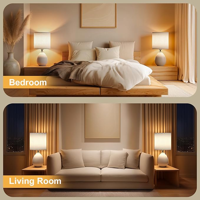 Dawnwake 18.5" Table Lamps Set of 2 for Living Room Bedroom, Bedside Lamps for Night Stands, Desk Nightstand Lamp Dimmable, Modern Linen Cream Ceramic Lamps