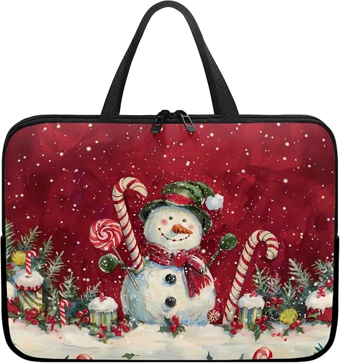Christmas Red Snowman 17 Inch Laptop Sleeve Cover Computer Bag Tablet Carrying Case, Waterproof Tote Bags Notebook Sleeves Handbag for Travel/Business/School, Family & Friends Gift
