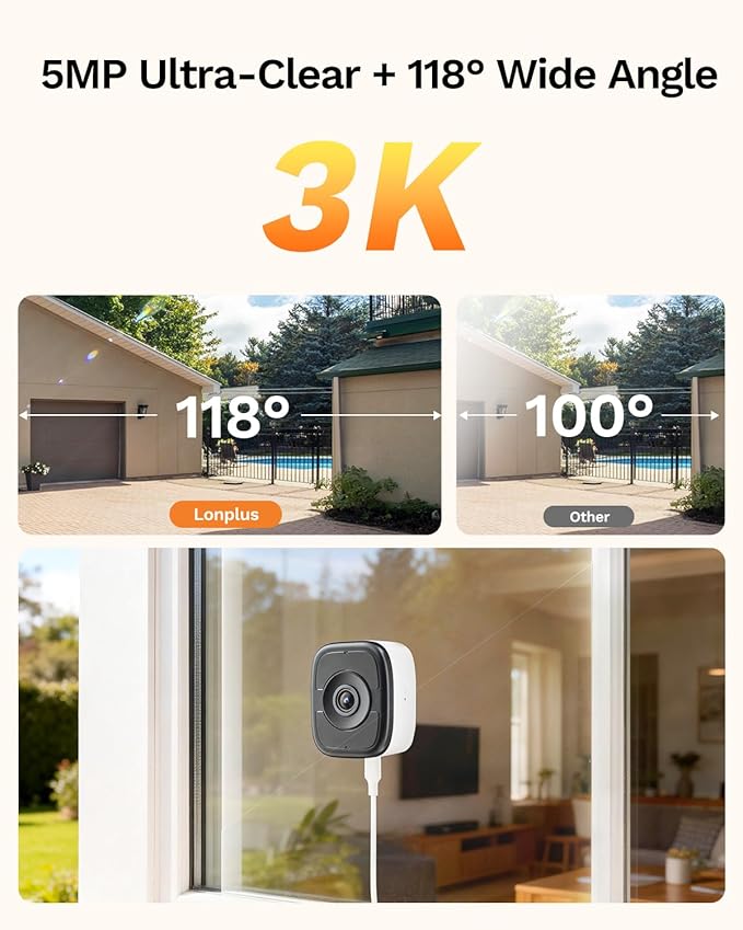 LongPlus 5MP 3K Magnetic Window Camera with Night Vision, 2.4&5GHz WiFi Safeview Window Security Camera, Indoor Window Camera for Home Security, 24/7 Recording, Human/Car Detection,Two-Way Audio