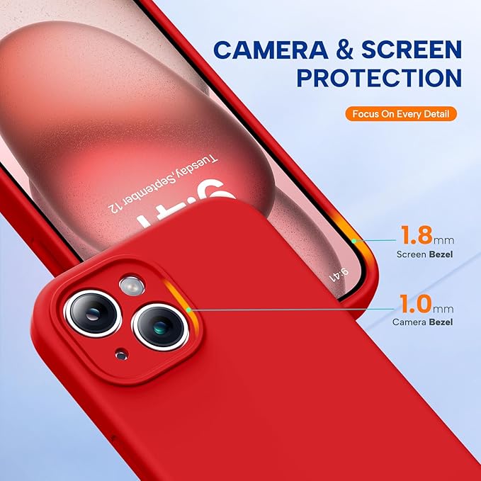 Miracase Compatible with iPhone 15 Case, [Soft Anti-Scratch Microfiber Lining], Liquid Silicone Case Gel Rubber Shockproof Drop Protection Phone Case for iPhone 15, Red