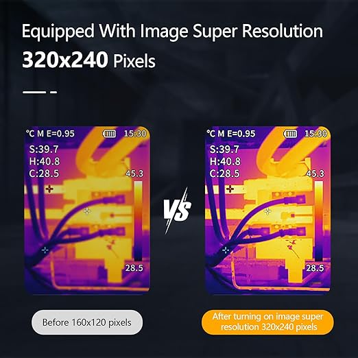 Thermal Imaging Camera 320 x 240 Super Resolution, 25Hz Refresh Rate, Handheld Infrared Thermal Imager 160 x 120 IR Resolution, 19200 Pixels, IP54, -4°F~1022°F Temperature Range