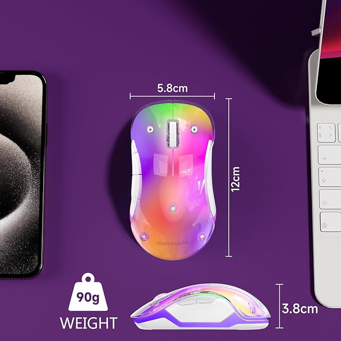 memzuoix 2.4G Wireless Mouse with Customizable Cover & 9-Color LED - Rechargeable Ergonomic, 1400 DPI, 5 Buttons, USB Receiver for PC/Mac - Purple