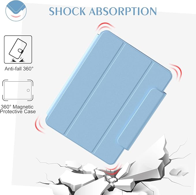 ZENLU iPad 10th 11th Generation Magnetic Case with Removable Folio Cover, Semi-Silicone Leather, Vertical Stand, Clear Back, Smart Sleep/Wake, Full Protective Case for iPad 10 & 11(A16) (Blue)