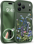 GVIEWIN for iPhone 17 Pro Max Case Compatible with MagSafe [Curly Wave Edge][Full Camera Protection] Floral Translucent Shockproof Magnetic Women Phone Case for 17 Pro Max, Sweet Posy/Forest Green