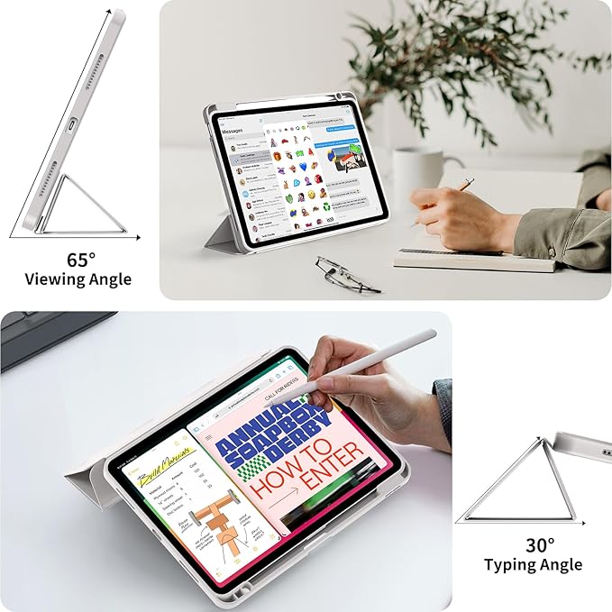 Case for iPad Air 11-Inch M4/M3/M2 2026/2025/2024, iPad Air 5/4 (2022/2020 5th/4th Generation 10.9-Inch) with Pencil Holder, Slim Stand Soft Back Support Touch ID, Auto Wake/Sleep, Gray