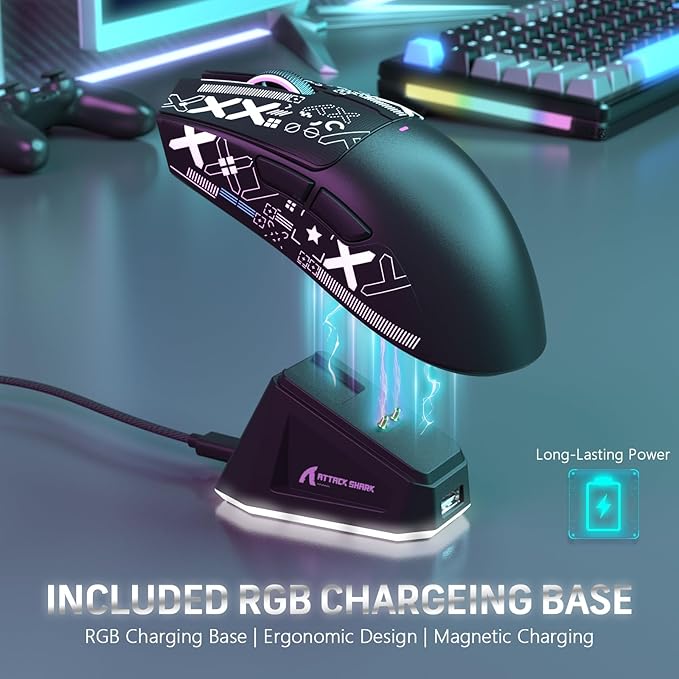 MAGIC-REFINER Attack Shark X11 59g Superlight Wireless Gaming Mouse with Grip Tape, RGB Charging Dock，BT/2.4G Wireless/Wired Pc Mouse, 22000 DPI,5 Programmable Buttons for Pc/Mac(Black)