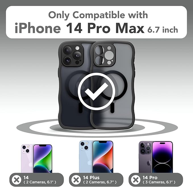 CAPRARO Cute for iPhone 14 Pro Max Case, Compatible with MagSafe, [Curly Wave Edge] [Full Camera Protection] [14 FT Drop Protection] Magnetic Phone Case for 14 Pro Max 6.7 Inch, Black