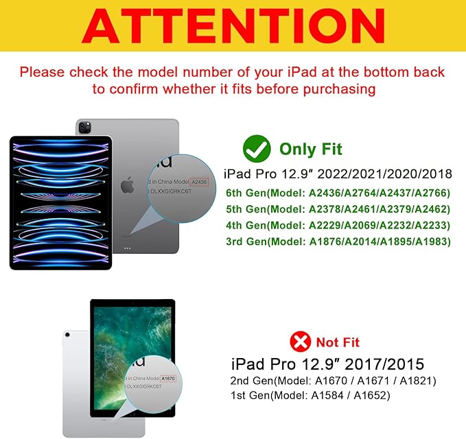 ProCase Smart Case for iPad Pro 12.9 2022/2021/2020/2018, Slim Stand Hard Back Shell Smart Cover for iPad Pro 12.9" 6th Gen/5th Gen/4th Gen/3rd Gen -SkyBlue