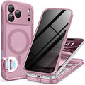 BERFY for iPhone 17 Pro Max Case, Compatible with MagSafe, Built-in Privacy Screen Protector, Camera Protection, Shockproof Full Body Phone Case 6.9", Translucent Palevioletred