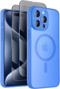Symcele Designed for iPhone 15 Pro Case, Compatible with MagSafe, with Privacy Screen Protectors X2, [Camera Protection] [15FT Military Drop Protection] Shockpoof Phone Case, 6.1'', Blue