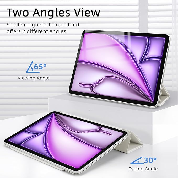 for iPad Air 13 inch M4/M3/M2 Case (2026/2025/2024,Model A3268/A3269/A3271), Auto Sleep/Wake and Magnetic Closure, Slim Trifold Stand Case, PU Leather Cover, Support Apple Pencil Pro, White