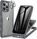 CENHUFO Privacy for iPhone 15 Pro Case, Full Body Phone Case with Built-in 9H Tempered Glass Privacy Screen Protector and Camera Lens Protector, Anti Peep Spy Shockproof Bumper Clear Cover - Grey